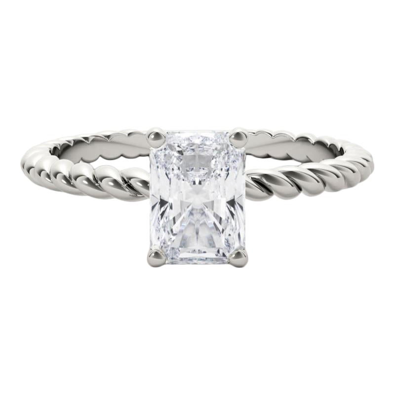 Bague en platine certifiée GIA de 1,2 carat à anneau torsadé avec solitaire radiant