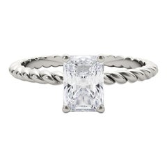 Bague en platine certifiée GIA de 1,2 carat à anneau torsadé avec solitaire radiant