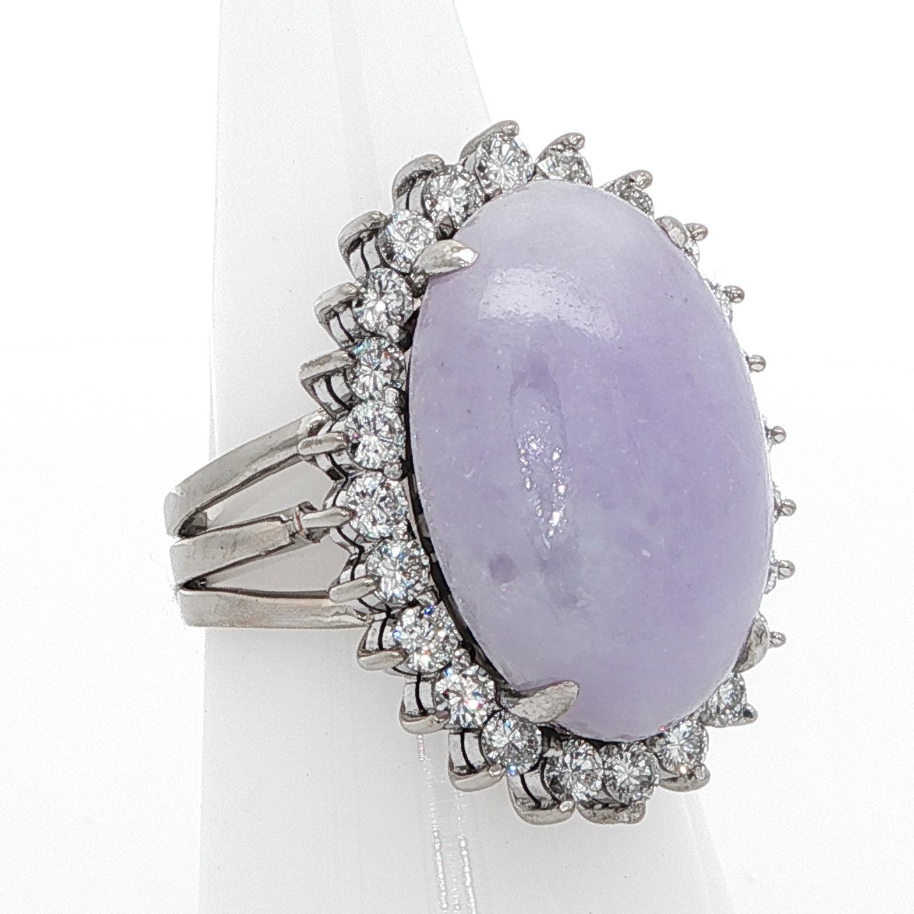 GIA-zertifiziert 12 Karat Typ A Lavendel Jade & Diamant Weißgold Cocktail Ring im Angebot 4