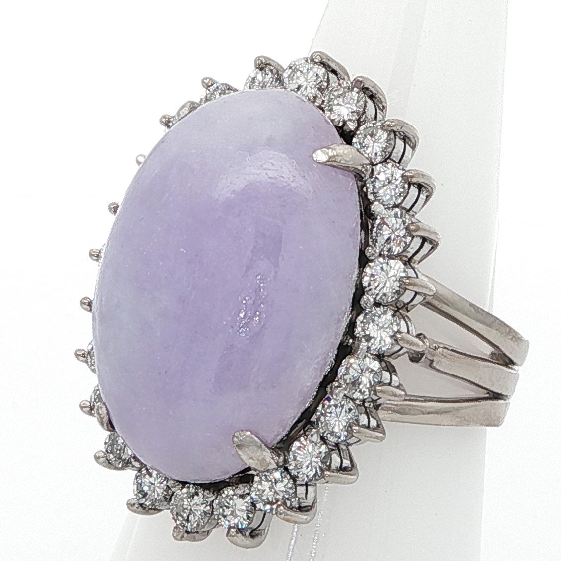 GIA-zertifiziert 12 Karat Typ A Lavendel Jade & Diamant Weißgold Cocktail Ring im Angebot 5