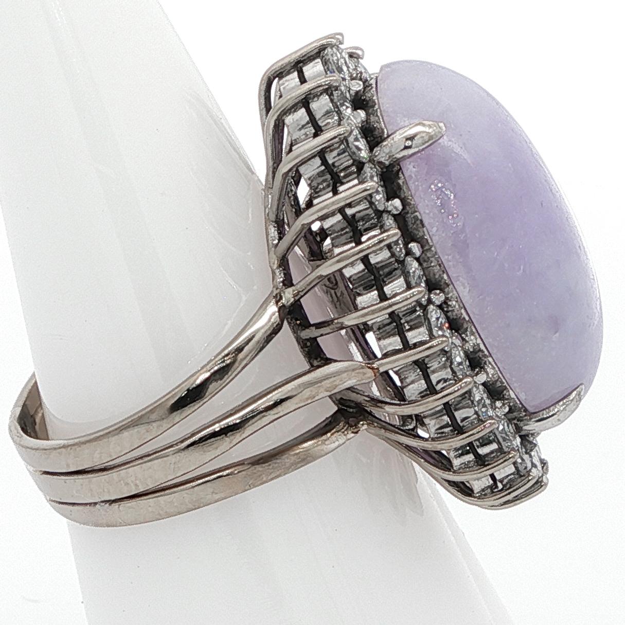 GIA-zertifiziert 12 Karat Typ A Lavendel Jade & Diamant Weißgold Cocktail Ring im Angebot 6