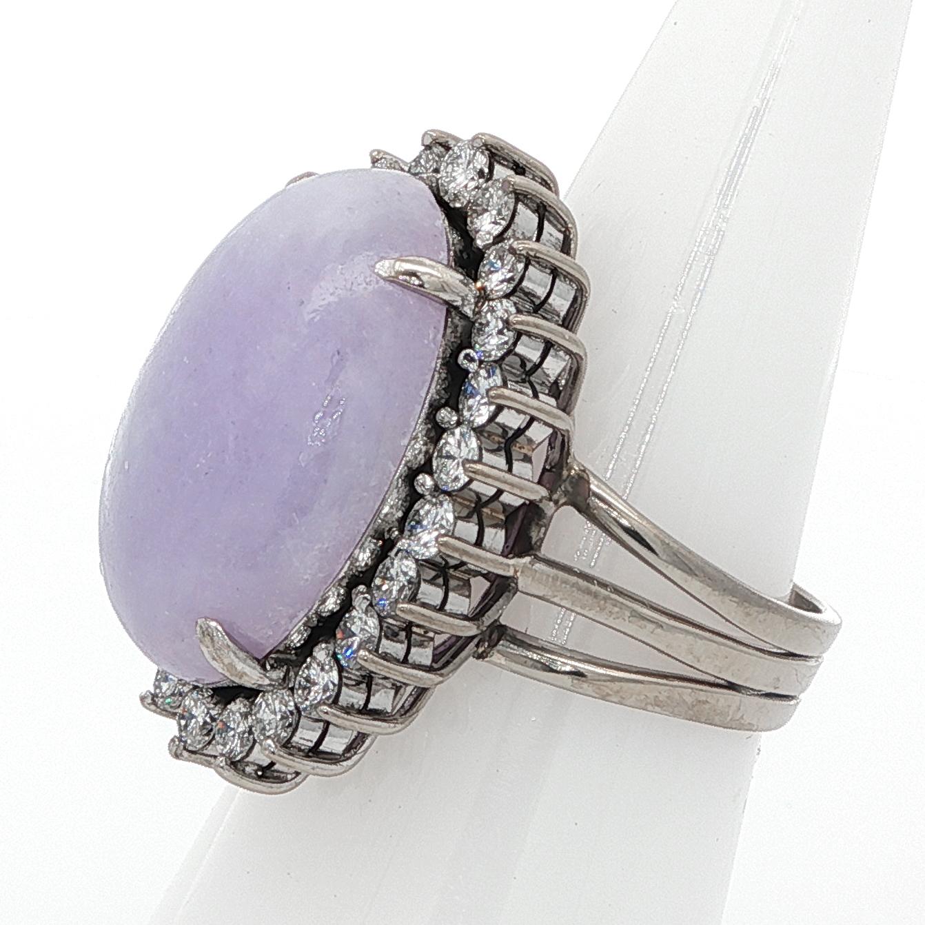 GIA-zertifiziert 12 Karat Typ A Lavendel Jade & Diamant Weißgold Cocktail Ring im Angebot 7