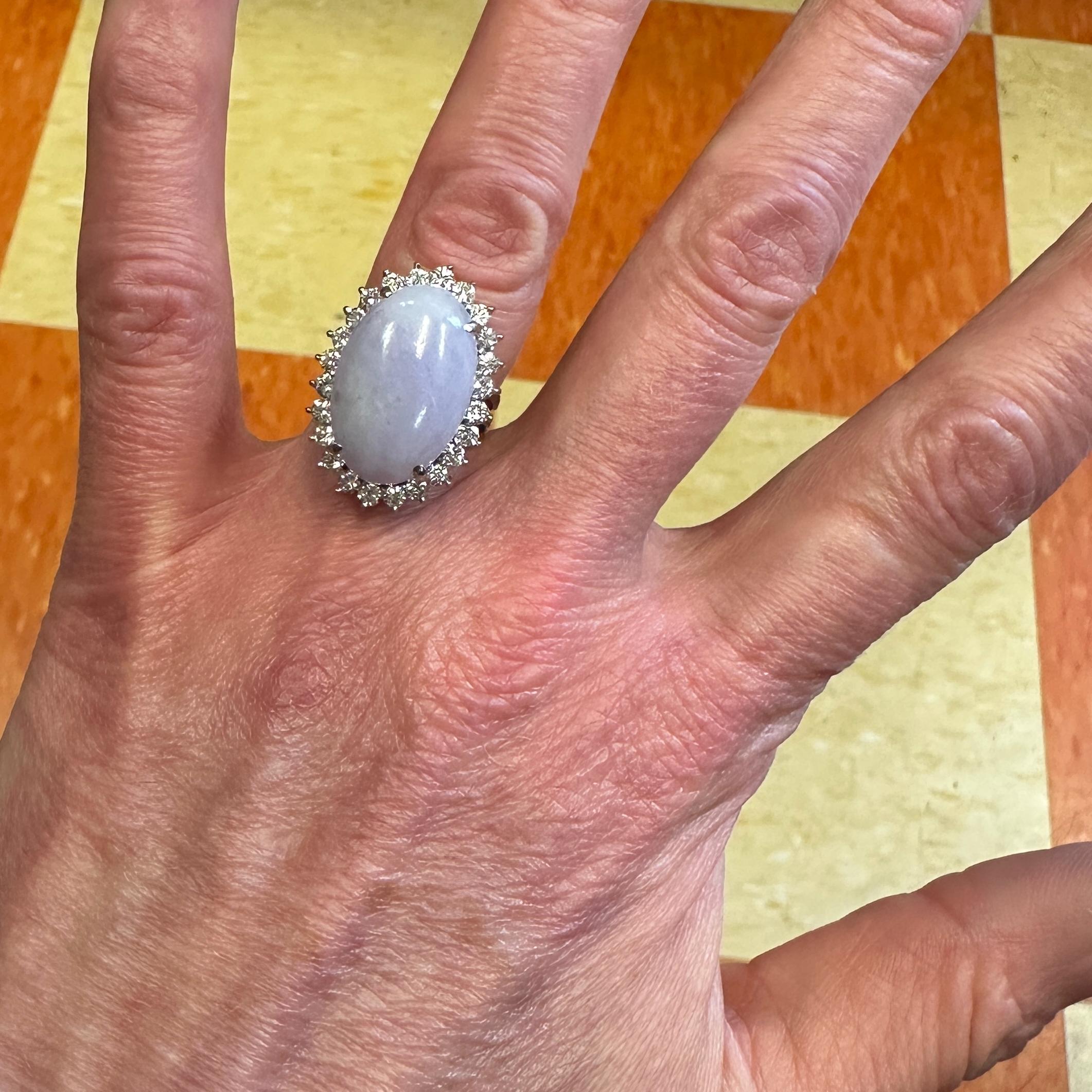 GIA-zertifiziert 12 Karat Typ A Lavendel Jade & Diamant Weißgold Cocktail Ring im Angebot 8