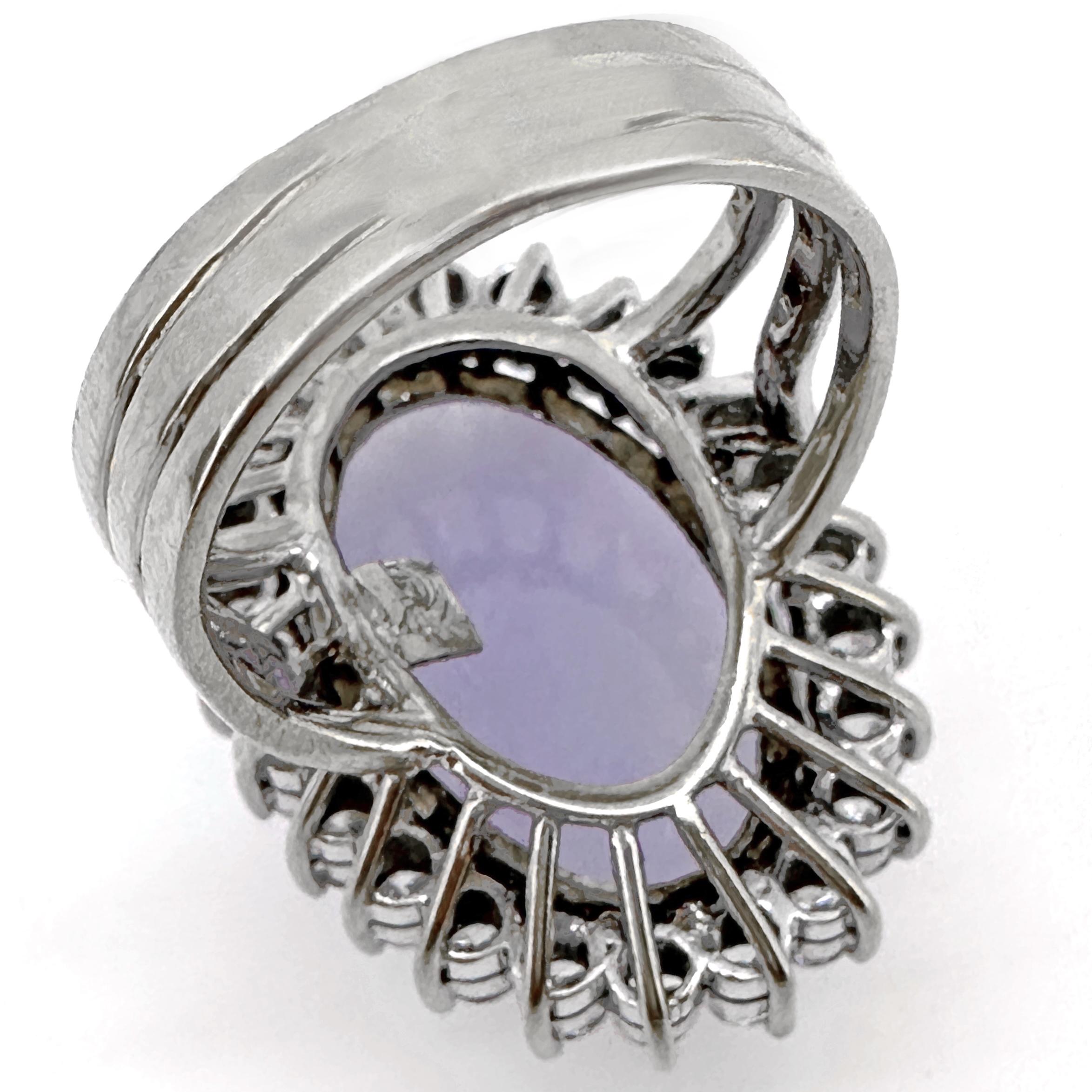 GIA-zertifiziert 12 Karat Typ A Lavendel Jade & Diamant Weißgold Cocktail Ring im Angebot 11