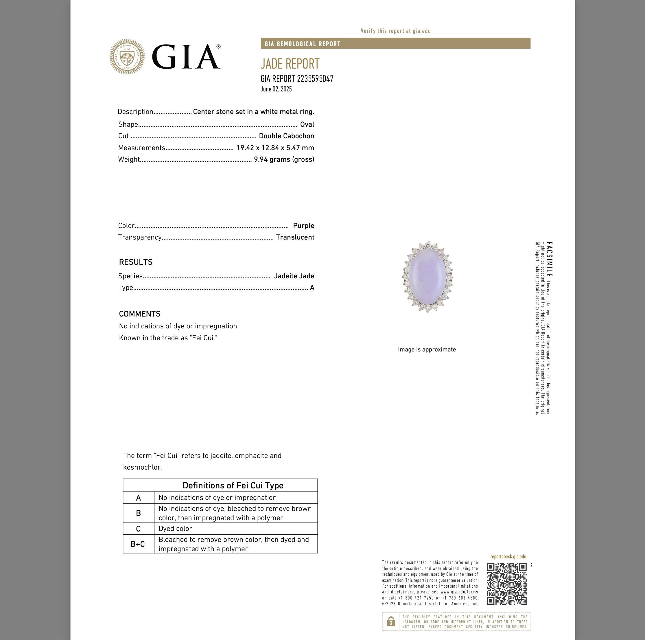 GIA-zertifiziert 12 Karat Typ A Lavendel Jade & Diamant Weißgold Cocktail Ring im Angebot 12