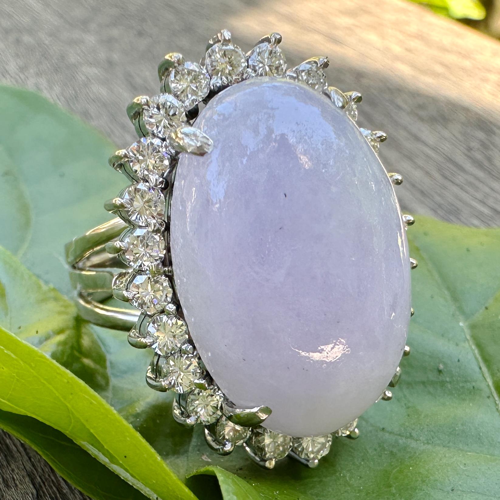 GIA-zertifiziert 12 Karat Typ A Lavendel Jade & Diamant Weißgold Cocktail Ring Damen im Angebot