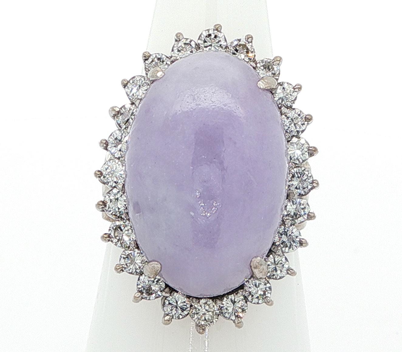 GIA-zertifiziert 12 Karat Typ A Lavendel Jade & Diamant Weißgold Cocktail Ring im Angebot 2