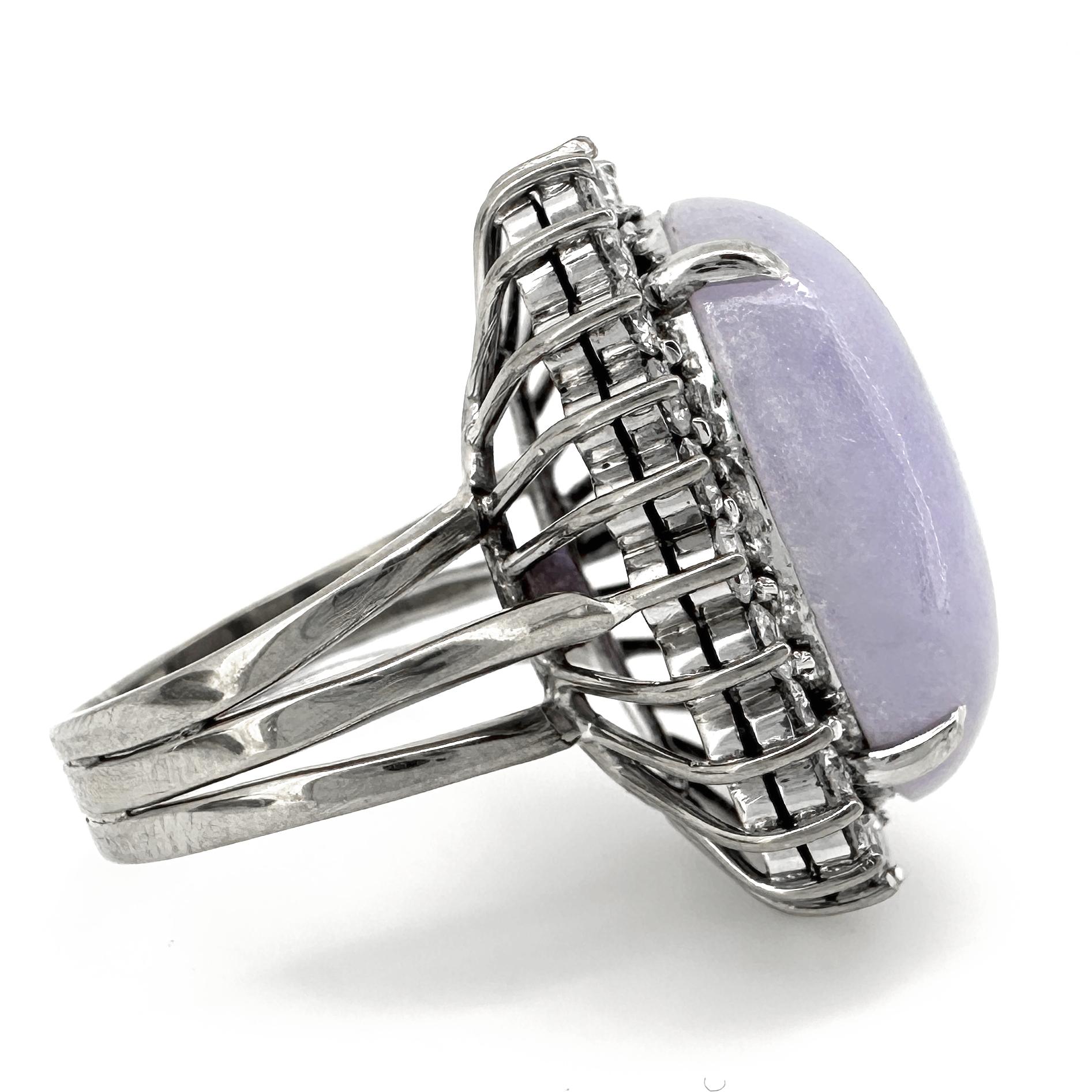 GIA-zertifiziert 12 Karat Typ A Lavendel Jade & Diamant Weißgold Cocktail Ring im Angebot 3