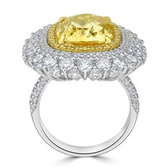 GIA Certified 12 Carat Unheated Yellow Sapphire and Diamond Cocktail Ring