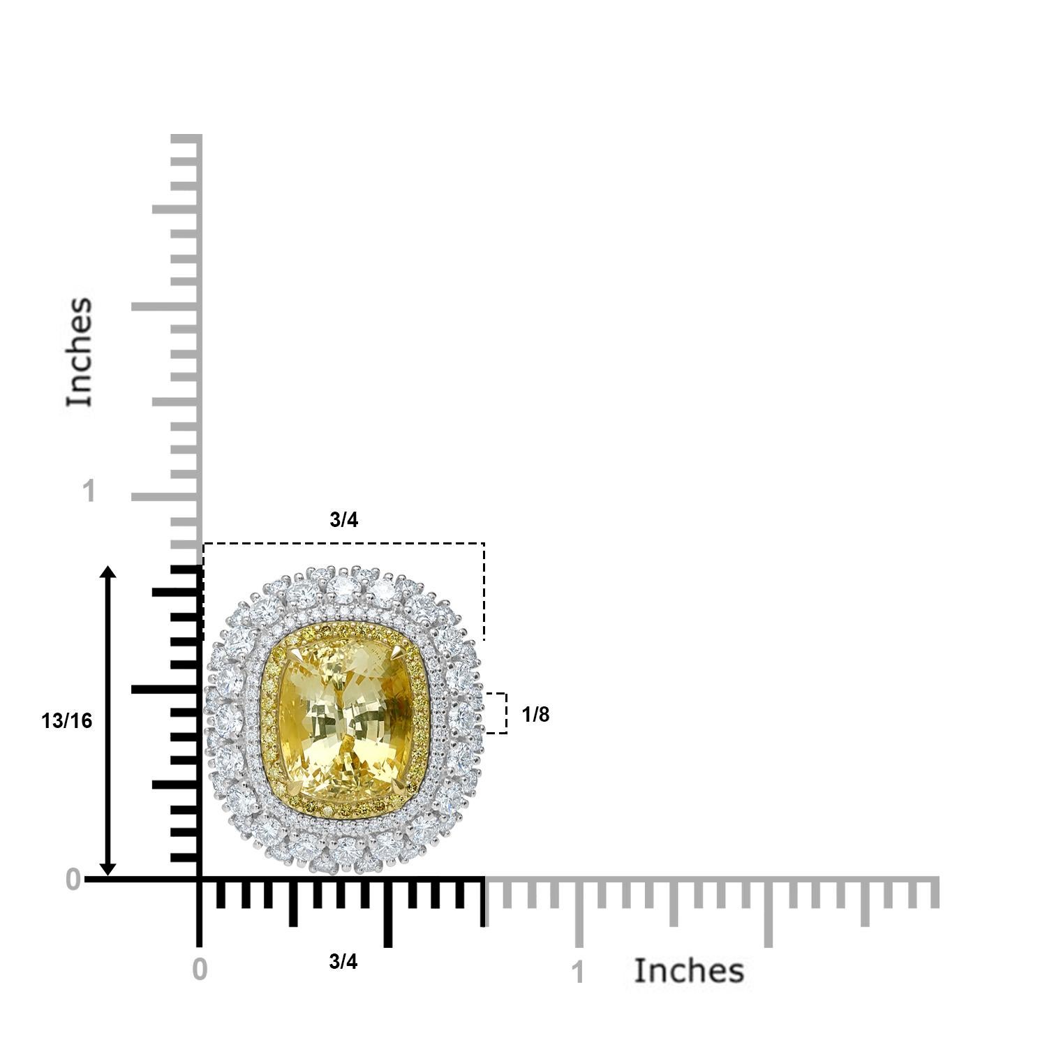 Bague cocktail avec saphir jaune non chauffé de 12 carats et diamants certifiés GIA Pour femmes en vente