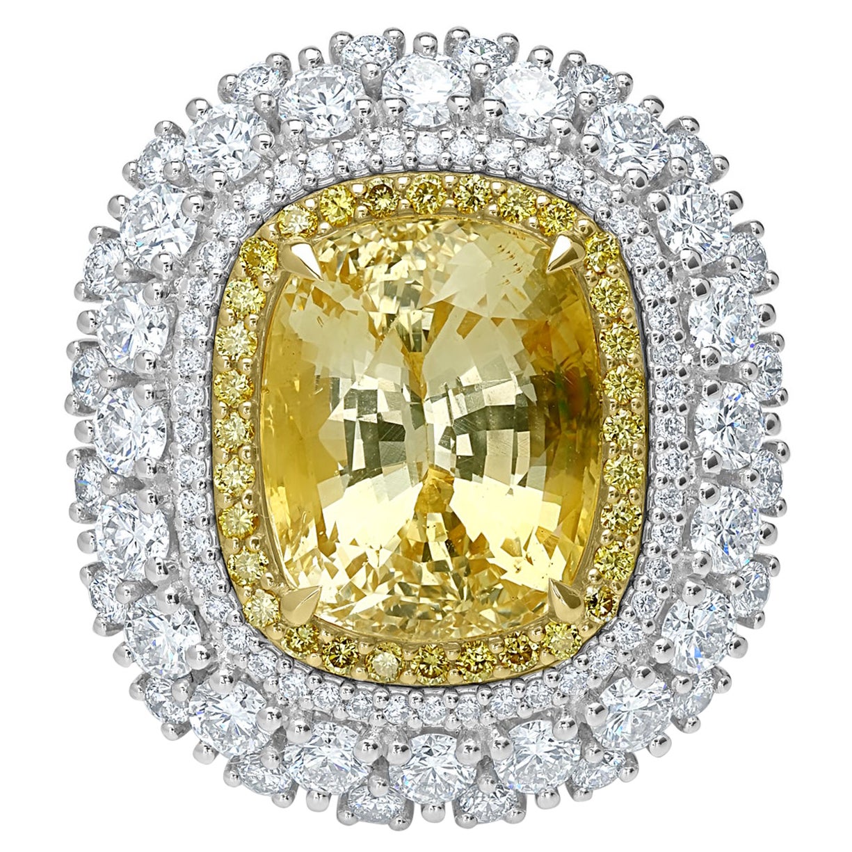 Bague cocktail avec saphir jaune non chauffé de 12 carats et diamants certifiés GIA