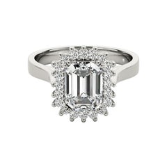 GIA Certified 1.2 Carat Vintage Emerald Halo Cluster Diamond Ring