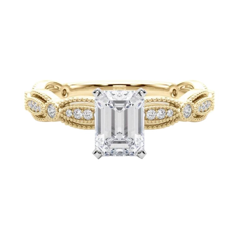 GIA zertifiziert 1,2 Karat Vintage Smaragd Milgrain Band Diamantring
