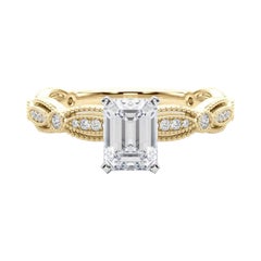 GIA Certified 1.2 Carat Vintage Emerald Milgrain Band Diamond Ring