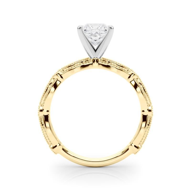 Anillo de diamantes con banda milgrain princesa vintage de 1.2 quilates certificado por GIA en Nuevo estado para la venta en New York, NY