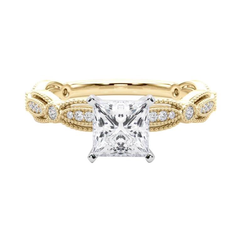 Anello di diamanti Vintage Princess Milgrain Band certificato GIA da 1.2 carati