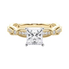 GIA Certified 1.2 Carat Vintage Princess Milgrain Band Diamond Ring