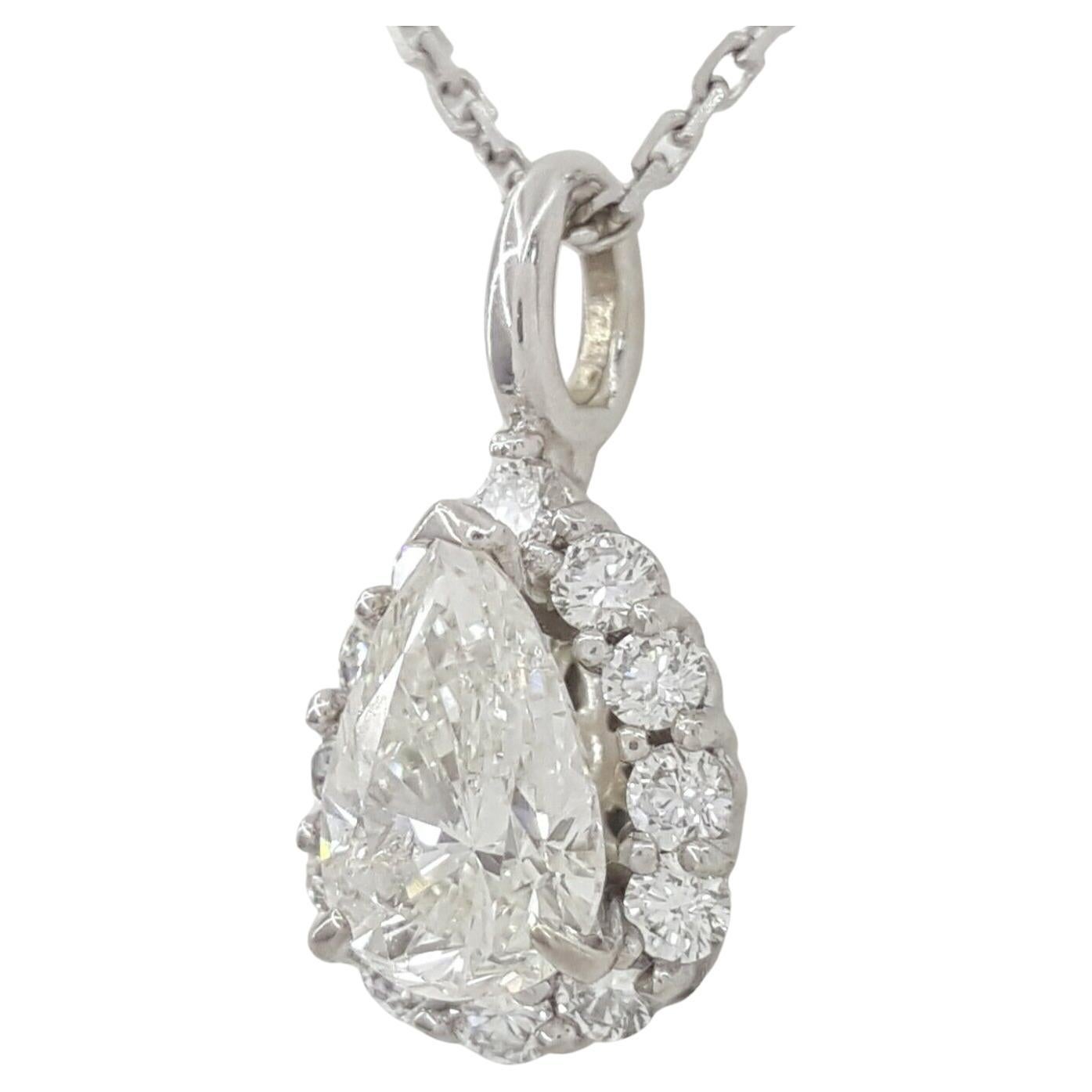 Contemporary GIA Certified 1.2 Pear Cut Halo Diamond with Halo Pendant Necklace For Sale