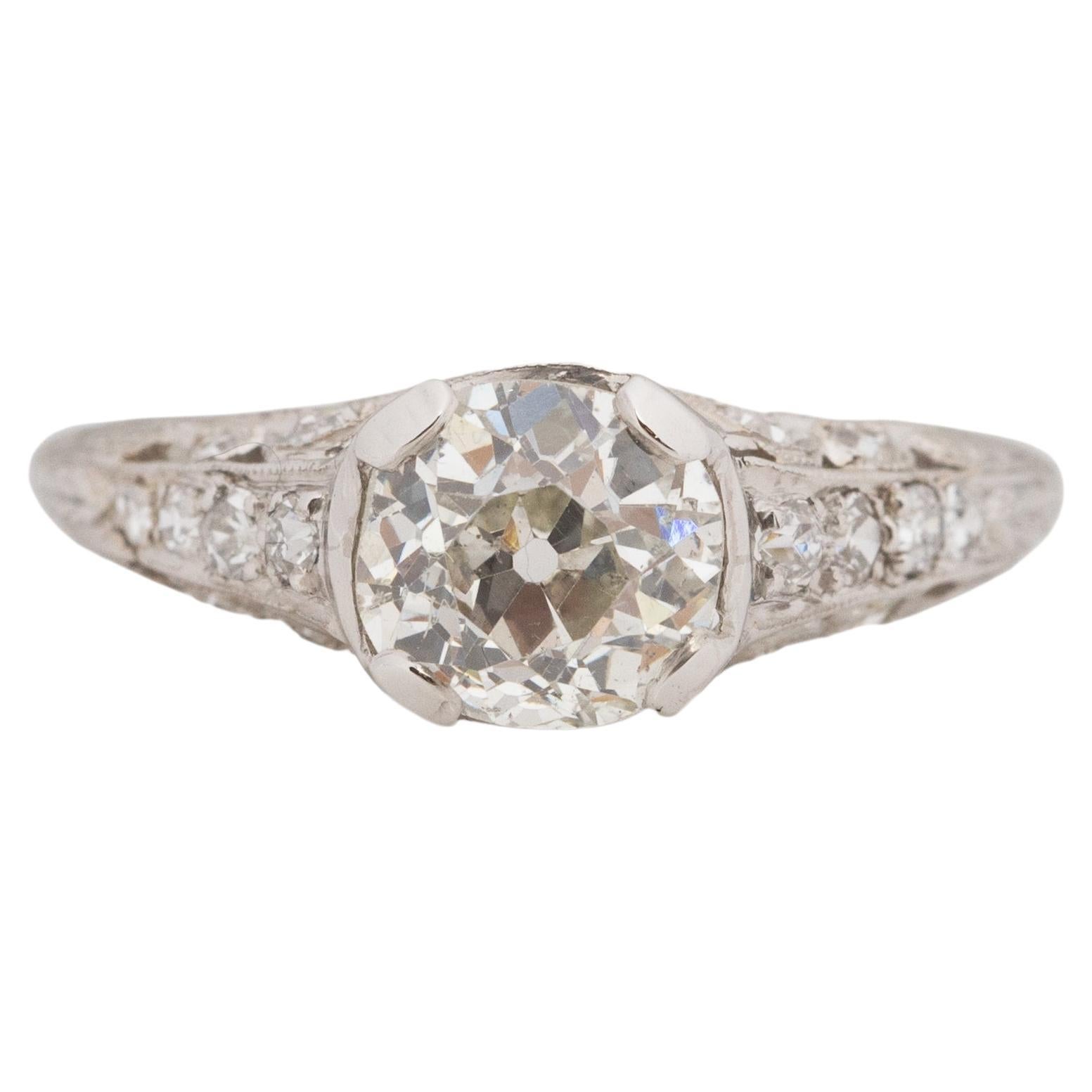 Bague de fiançailles en platine avec diamant Art Déco de 1.20 carat certifié par le GIA