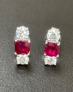 GIA Certified 1.20 Carat Burma No Heat Ruby White Diamond Gold Earrings