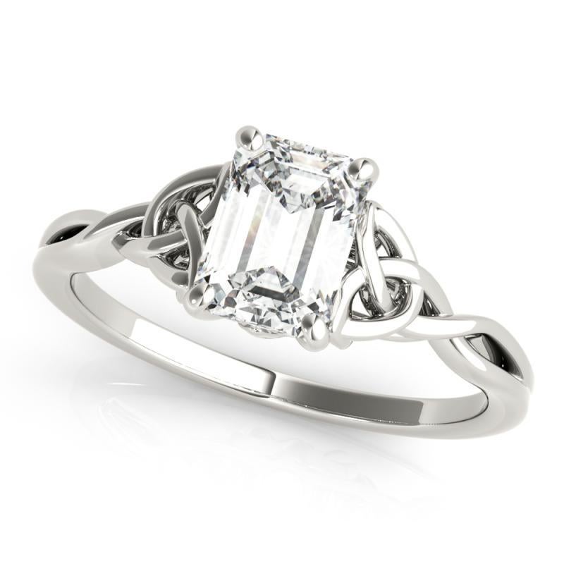 GIA zertifiziert 1,20 Karat Keltischer Knoten Smaragd Solitär Diamantring (Smaragdschliff) im Angebot