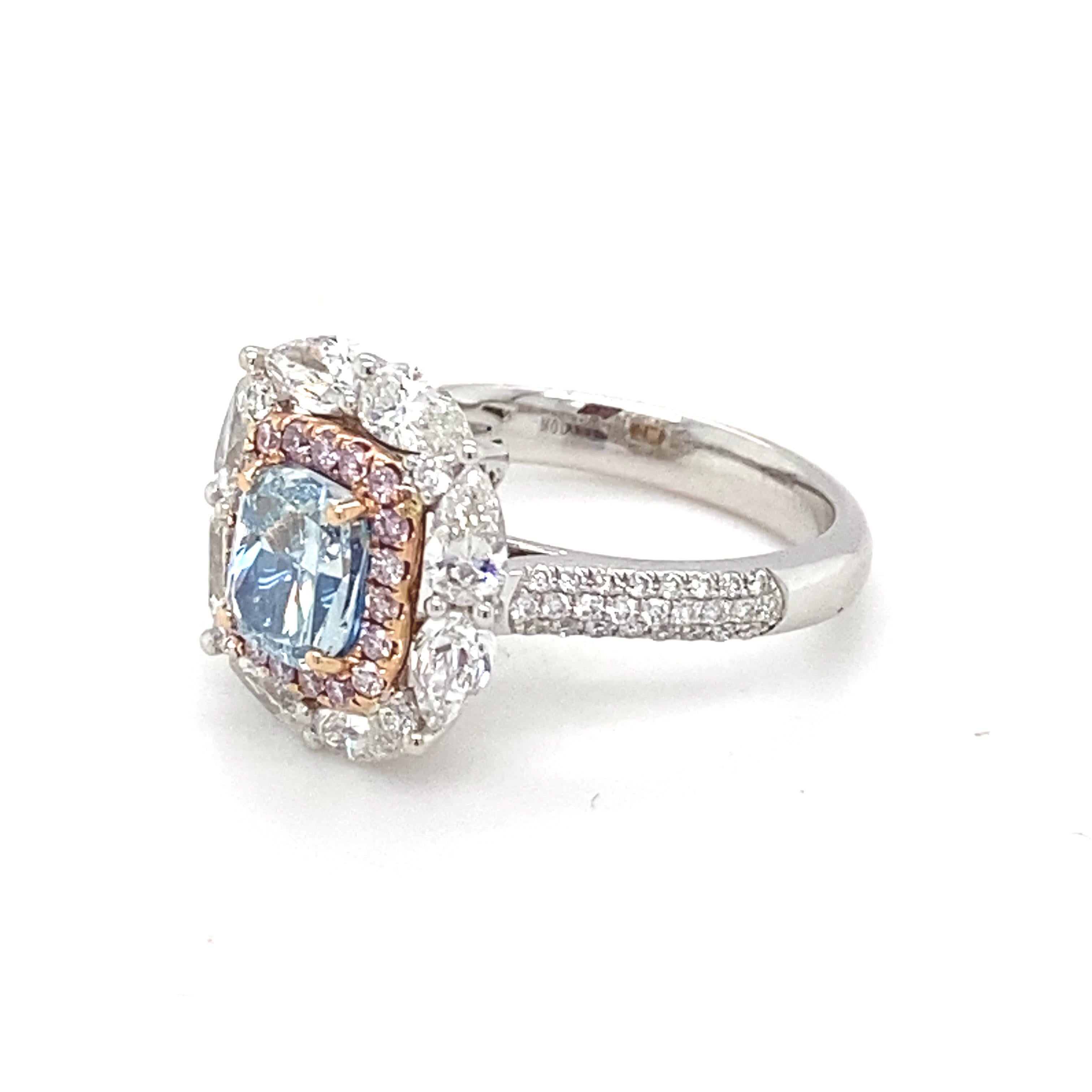 Anillo de compromiso con diamante azul en cojín de 1,20 quilates certificado por el GIA en venta 7
