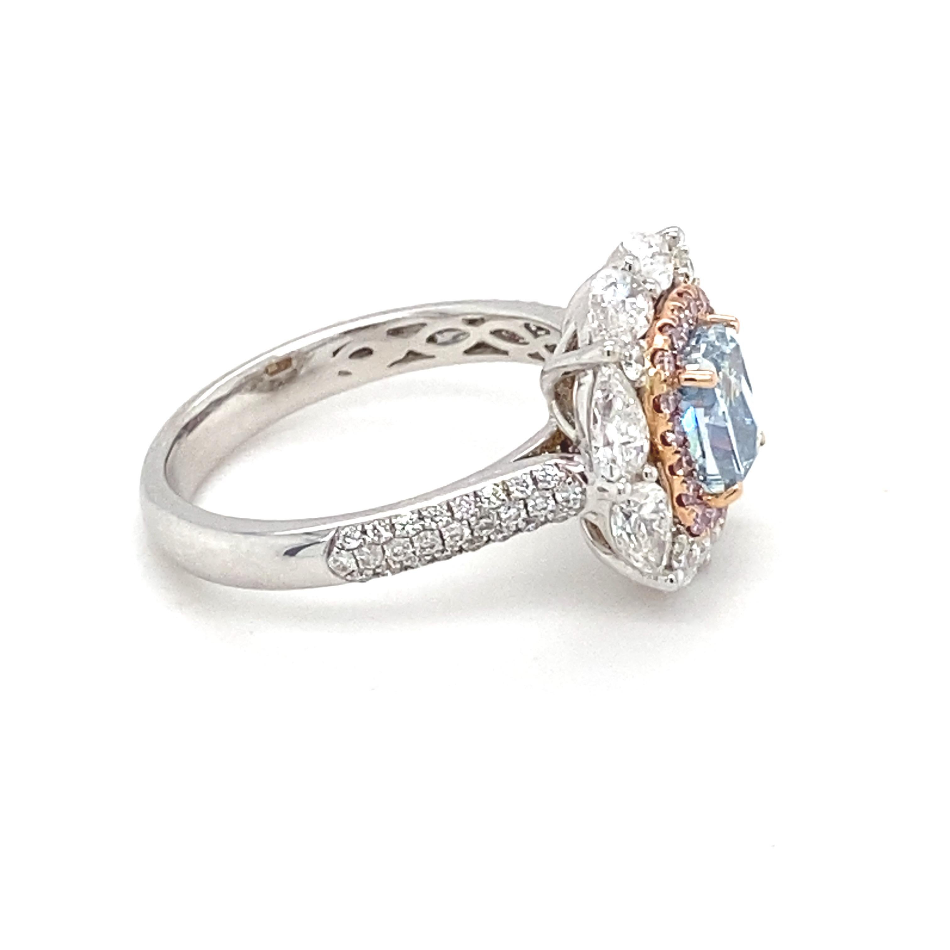 Verlobungsring mit GIA-zertifiziertem 1,20 Karat blauem Diamanten im Kissenschliff im Angebot 1