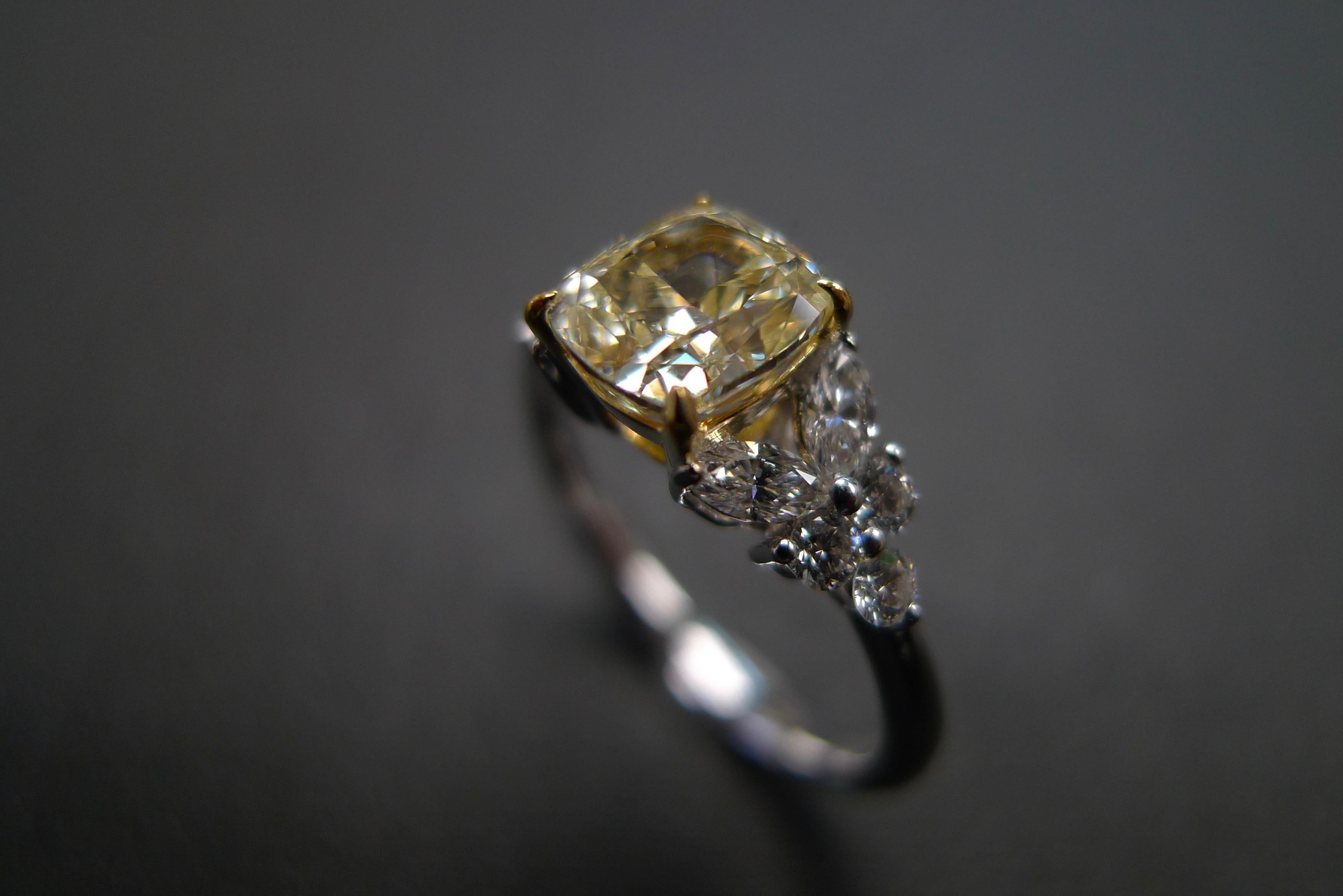 For Sale:  GIA Certified 1.20 Carat Cushion Cut Light Yellow Diamond Unique Engagement Ring 10