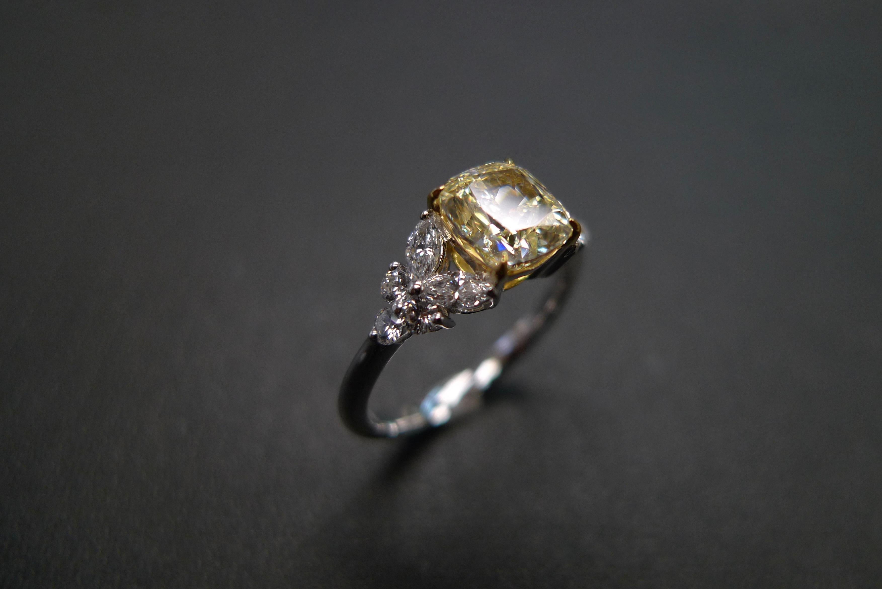For Sale:  GIA Certified 1.20 Carat Cushion Cut Light Yellow Diamond Unique Engagement Ring 11