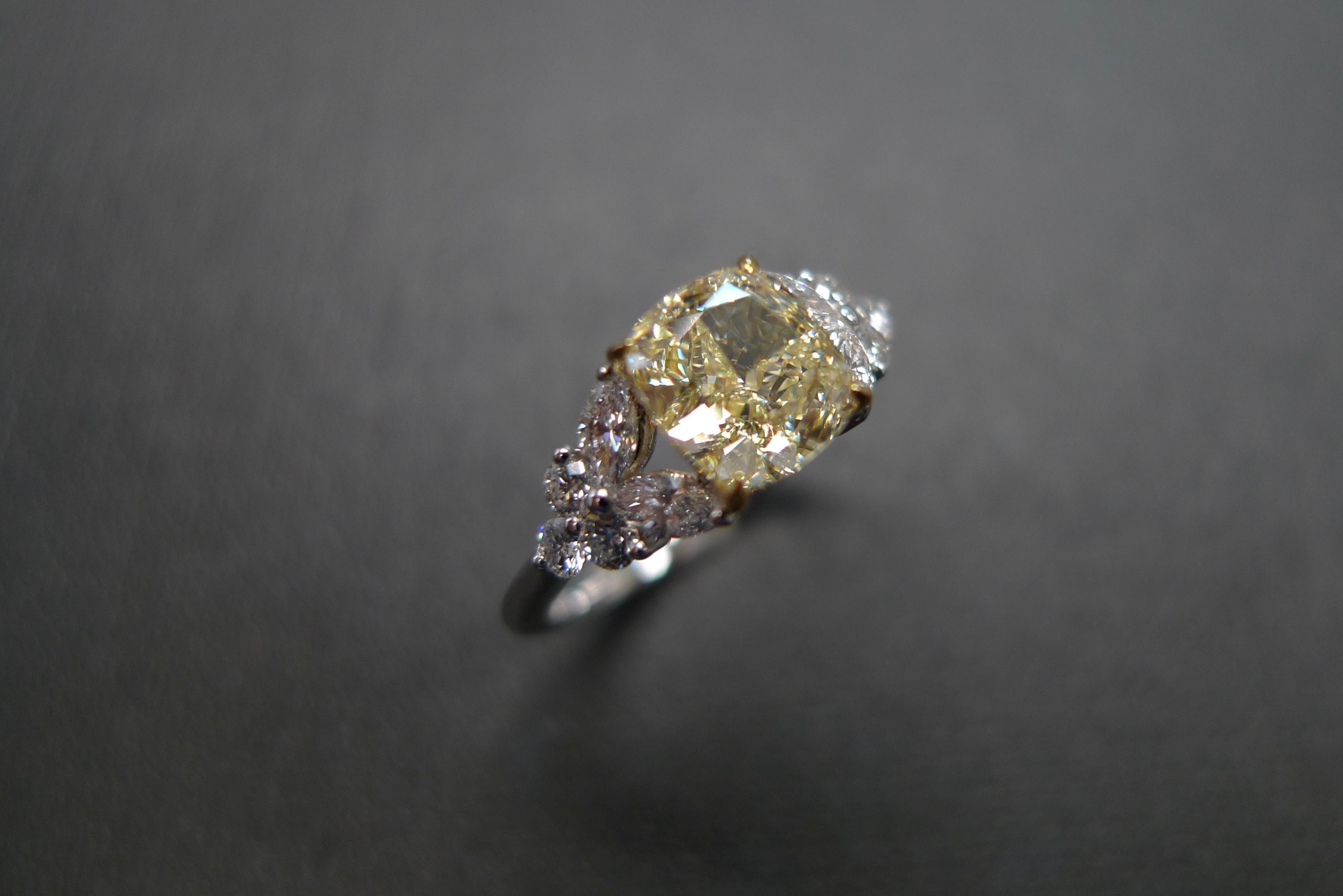 For Sale:  GIA Certified 1.20 Carat Cushion Cut Light Yellow Diamond Unique Engagement Ring 3