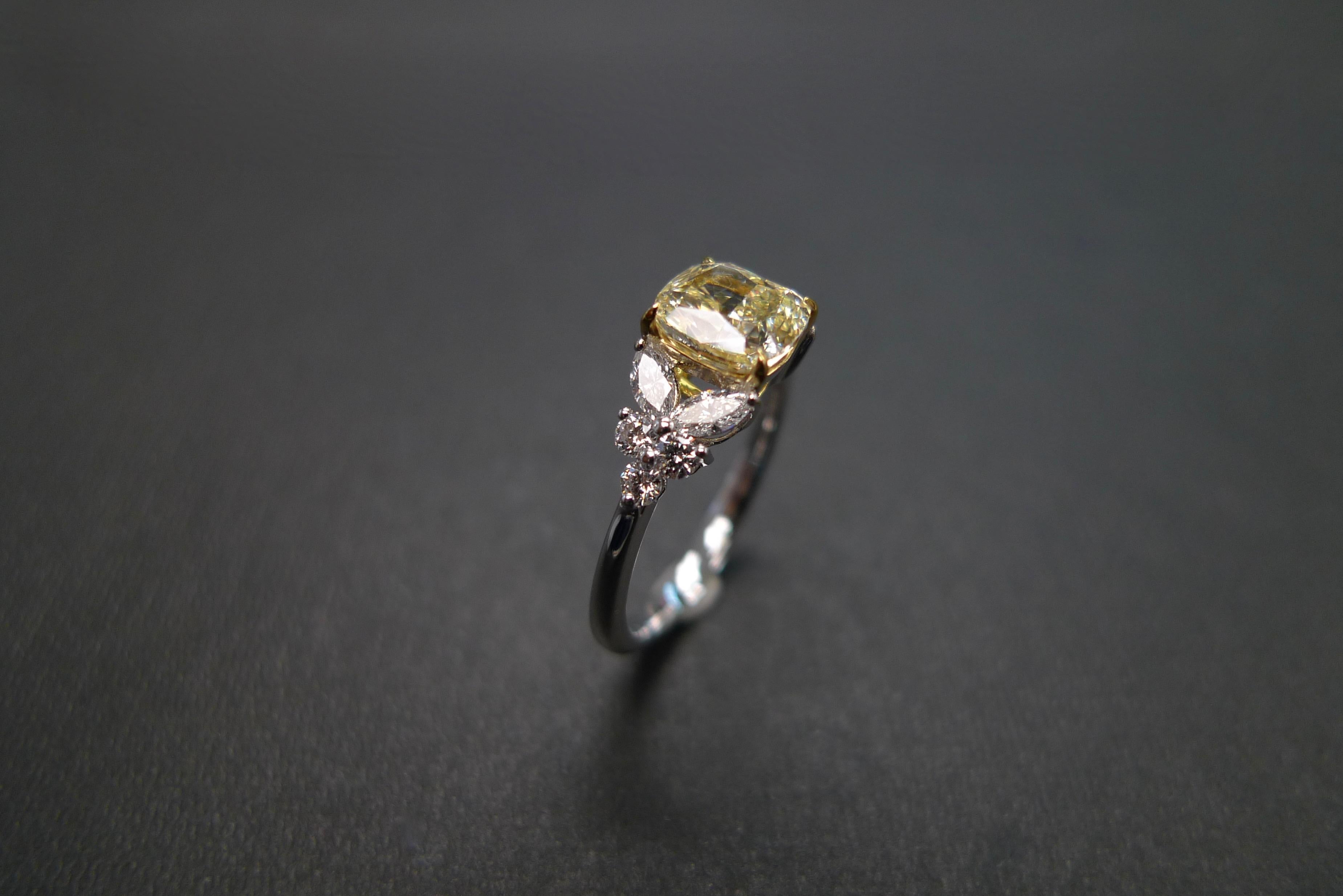 For Sale:  GIA Certified 1.20 Carat Cushion Cut Light Yellow Diamond Unique Engagement Ring 7