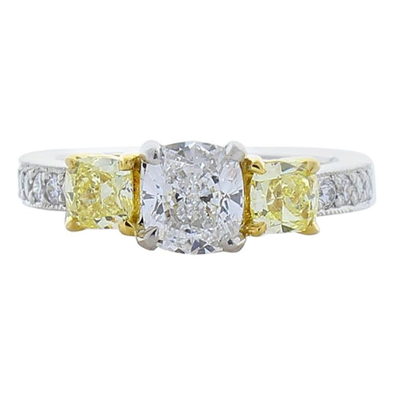 GIA Certified 1.20 Carat Cushion E VS2 Diamond Platinum Cocktail Ring