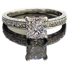 Bague de fiançailles avec diamant taille coussin de 1,20 carat de couleur D SI1 certifié GIA 
