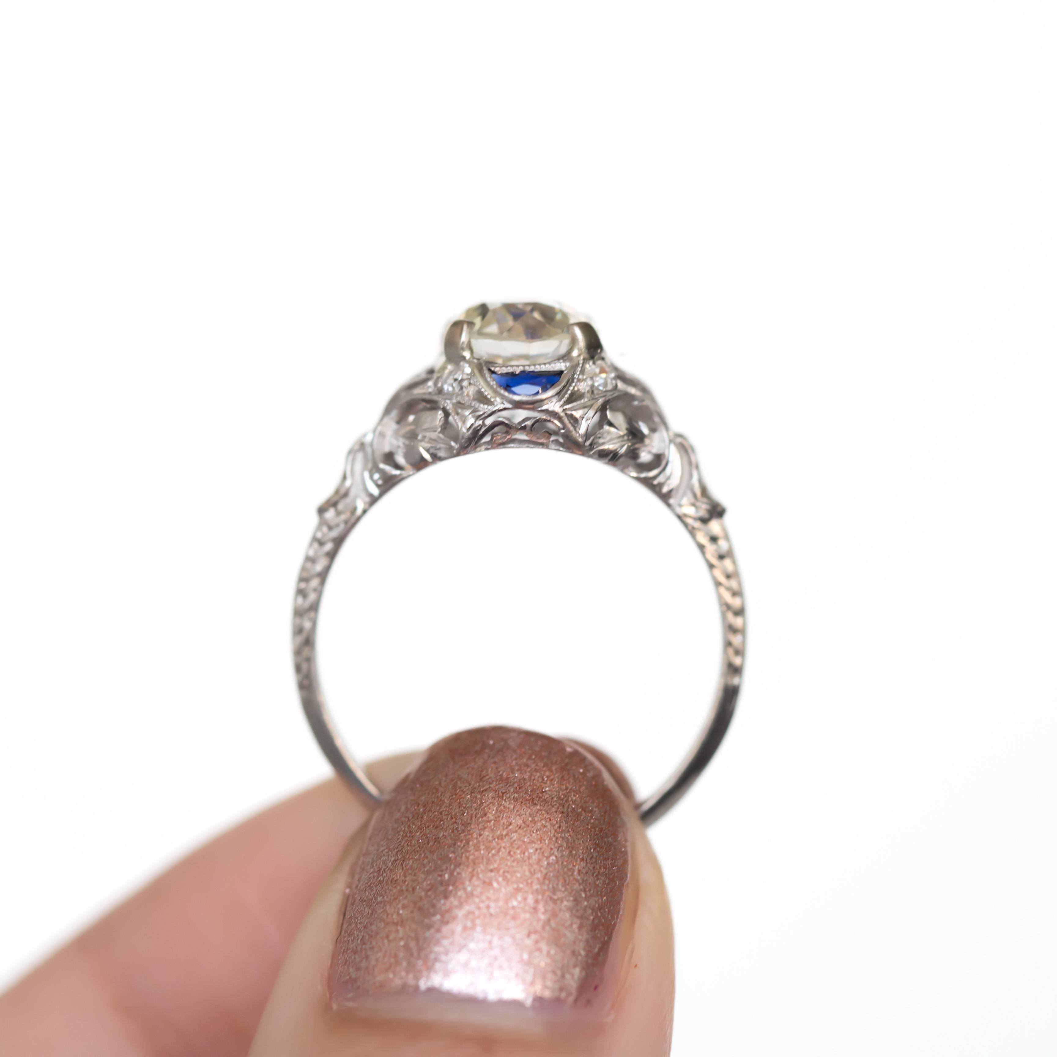GIA Certified 1.20 Carat Diamond and Sapphire Platinum Engagement Ring In Excellent Condition For Sale In Atlanta, GA