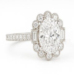 GIA Certified 1.20 Carat Diamond Baguette and Halo Engagement Ring
