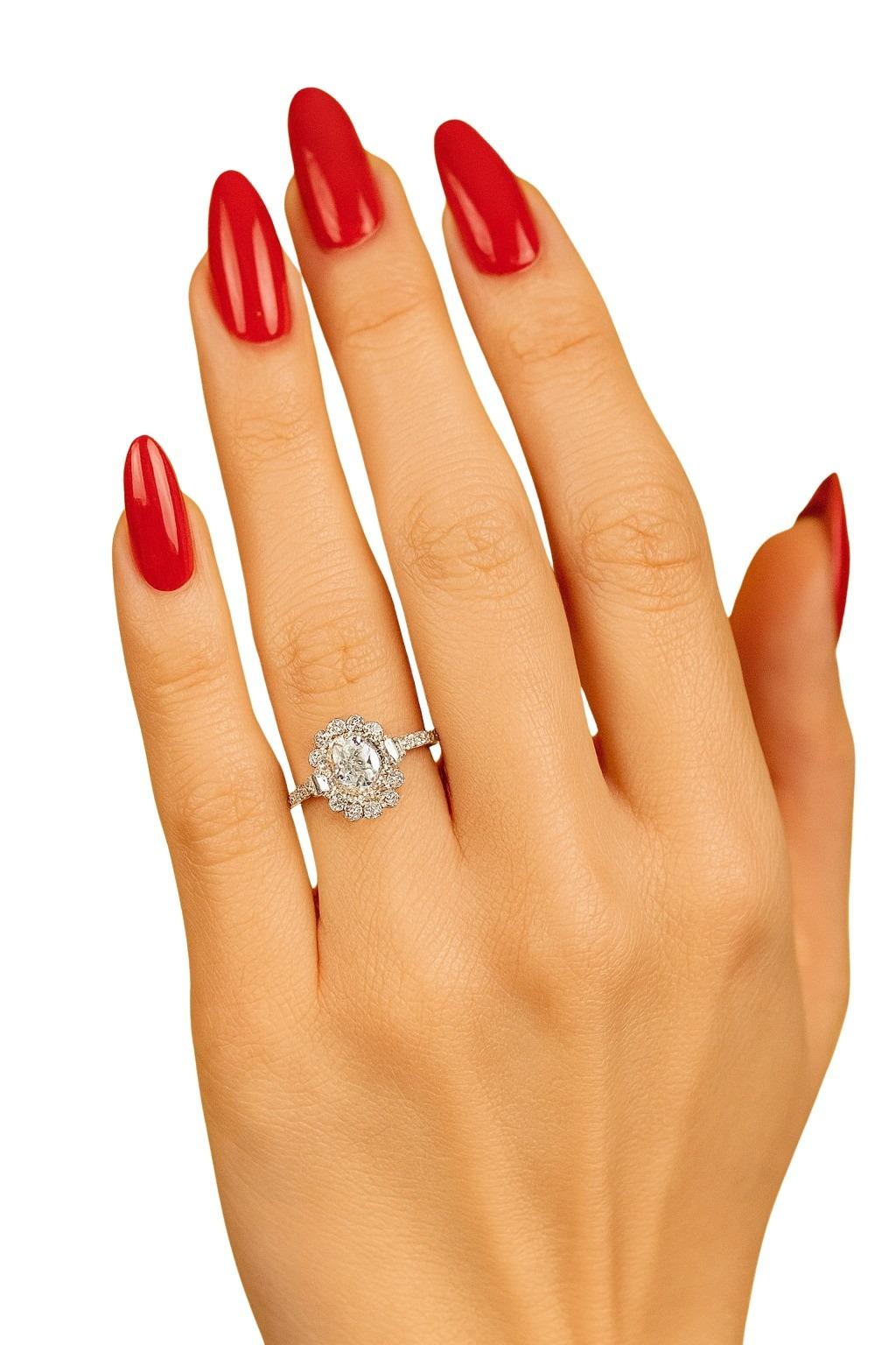 GIA zertifiziert 1,20 Karat Diamant Baguette und Halo Verlobungsring (Art déco) im Angebot