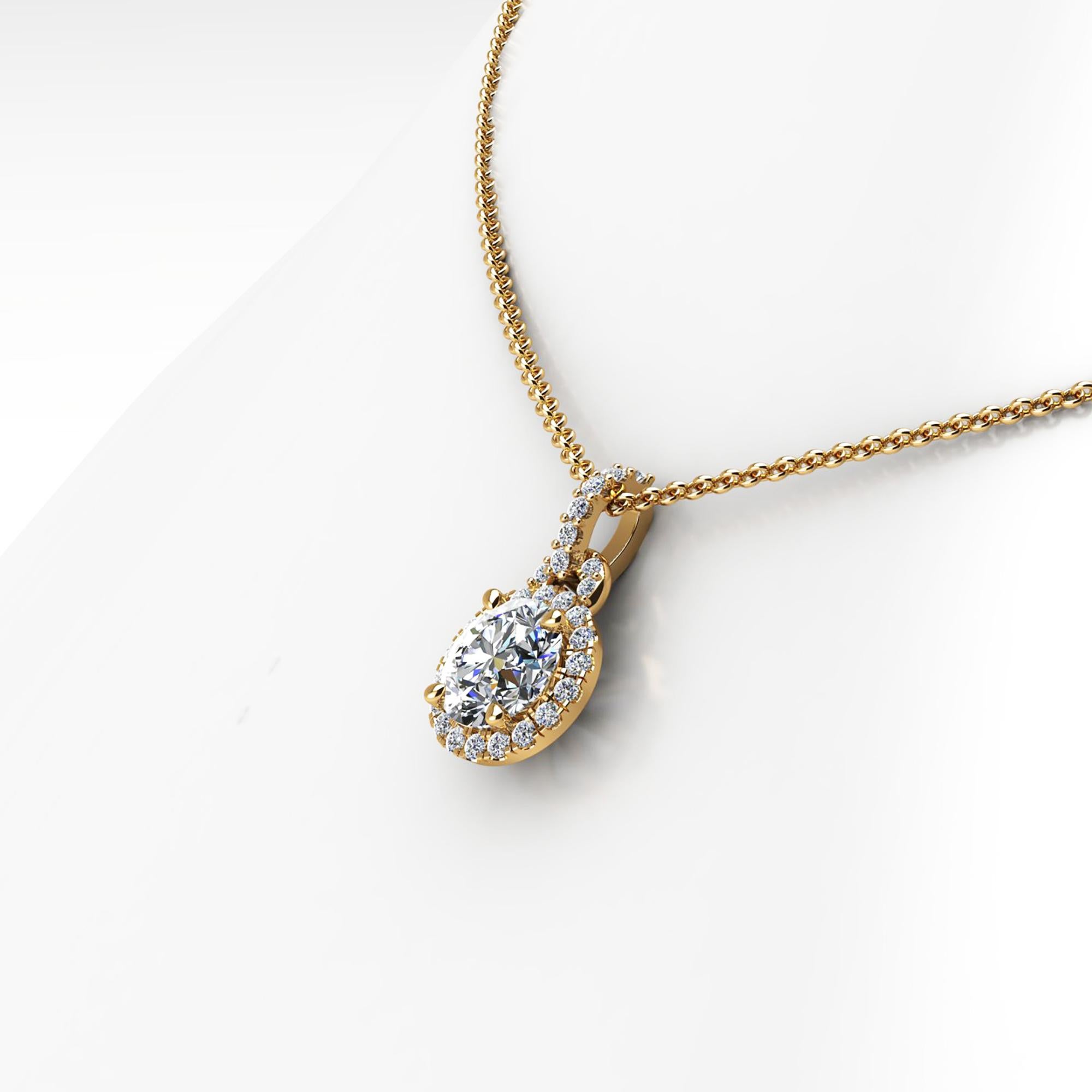 GIA-zertifizierte Halskette mit 1,20 Karat Diamant-Halo aus 18 Karat Gelbgold (Rundschliff) im Angebot