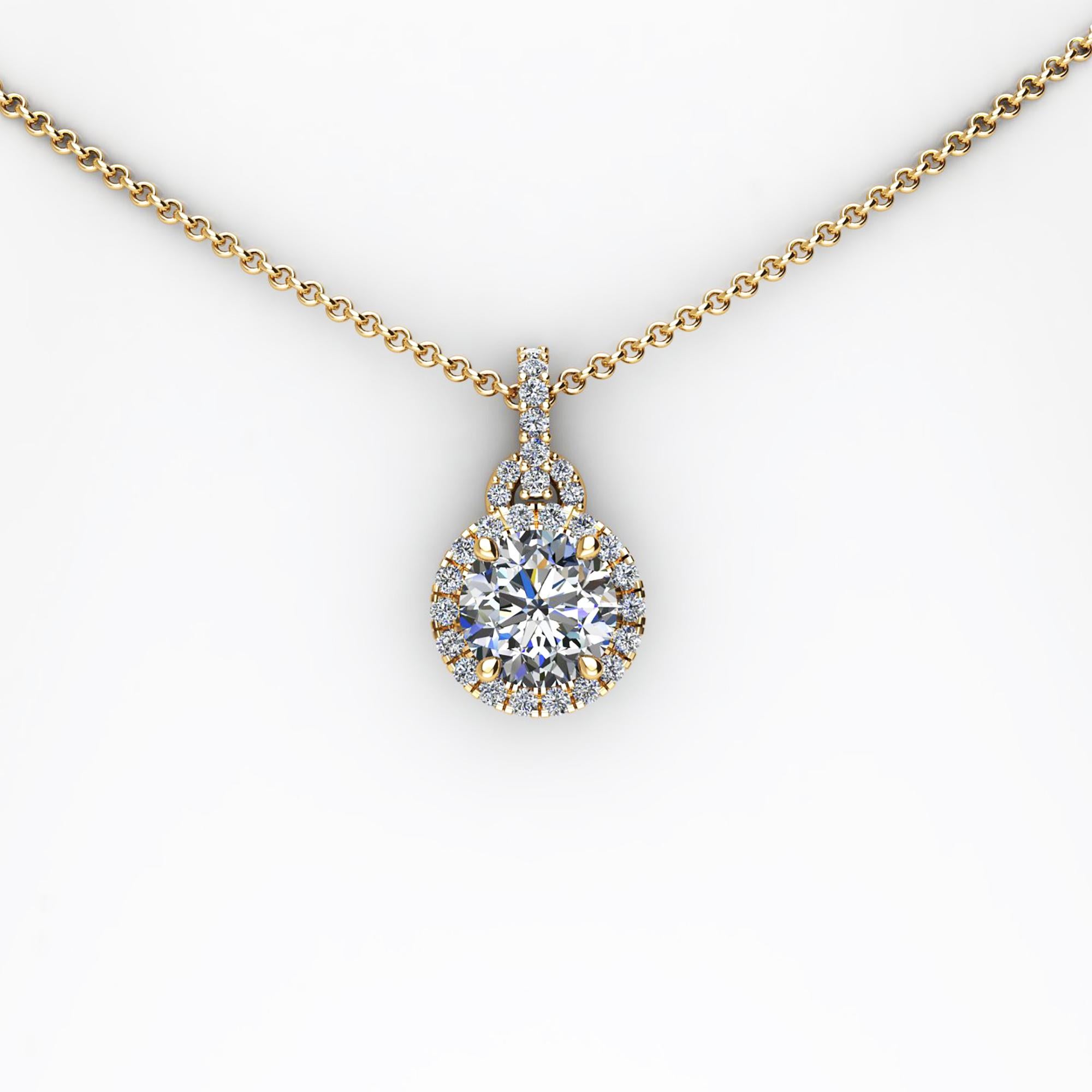 GIA-zertifizierte Halskette mit 1,20 Karat Diamant-Halo aus 18 Karat Gelbgold im Zustand „Neu“ im Angebot in New York, NY
