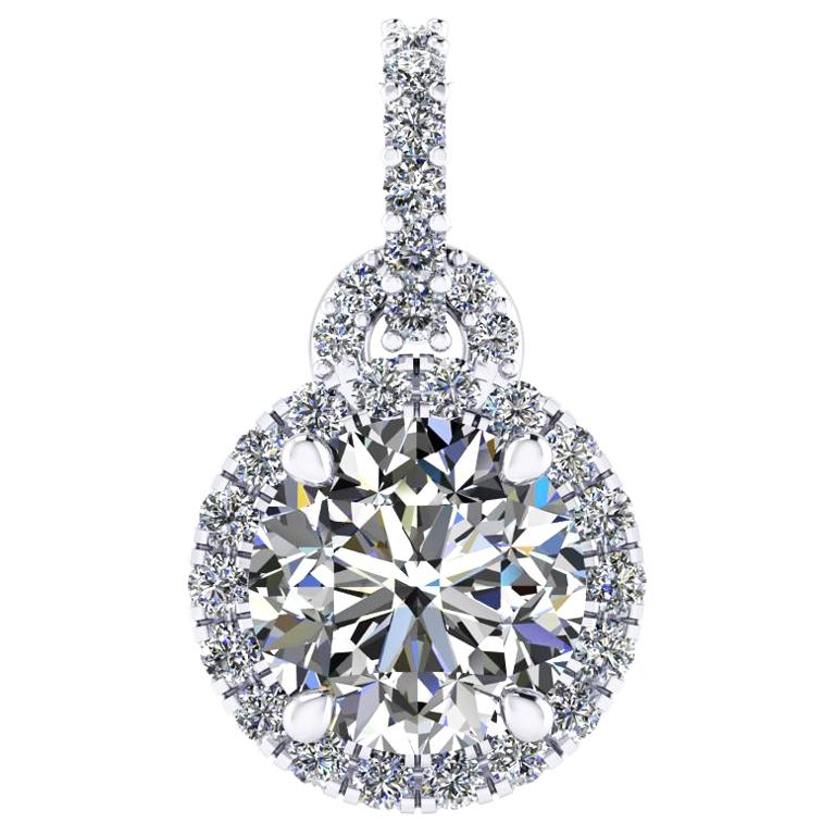 Platin-Halskette mit GIA-zertifiziertem 1,20 Karat Diamant-Halo im Angebot