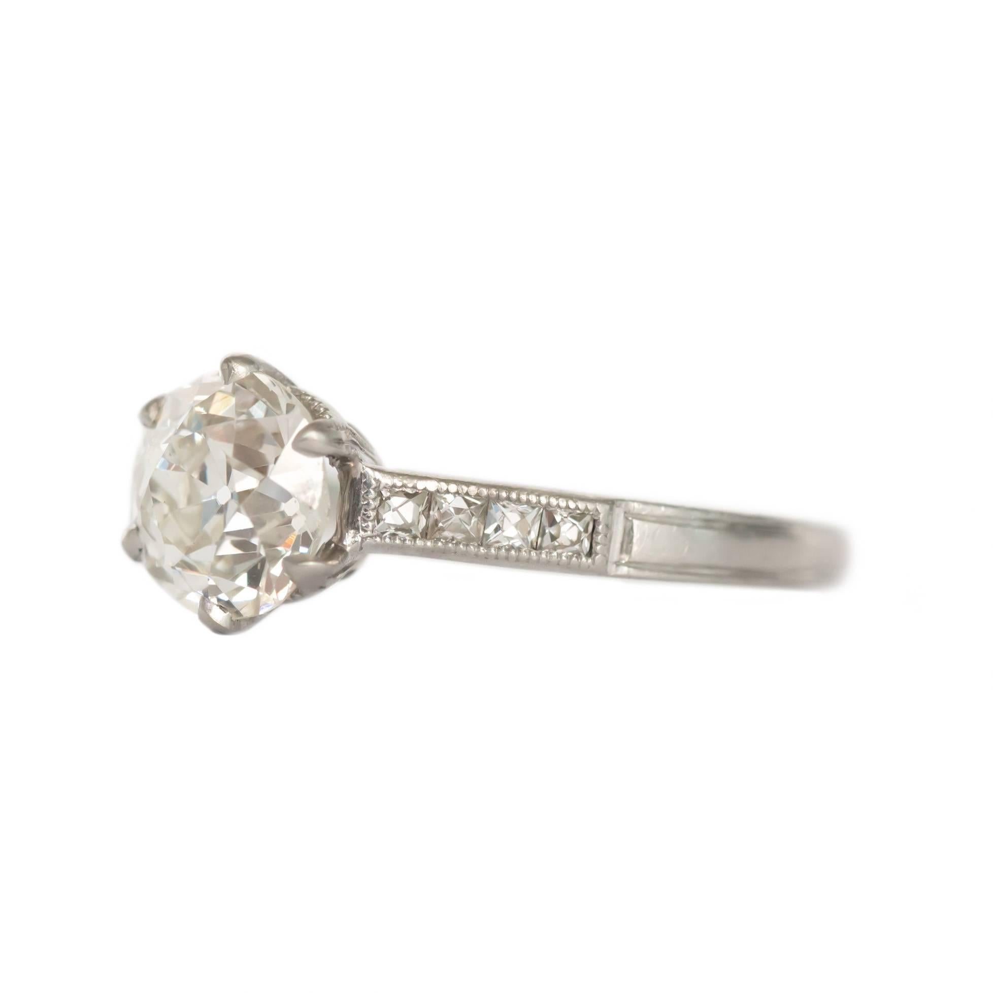 Item Details: 
Ring Size: 6.5
Metal Type: Platinum 
Weight: 3.6 grams

Center Diamond Details
GIA CERTIFIED Center Diamond - Certificate # 1196266432 
Shape: Old European Cut 
Carat Weight: 1.20 Carat
Color: J
Clarity: SI2

Side Stone Details: