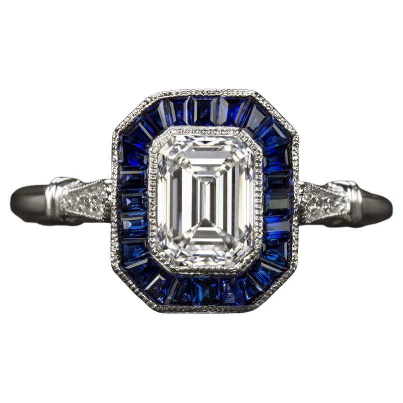 GIA Certified 1.20 Carat Emerald Cut Blue Sapphire Ring