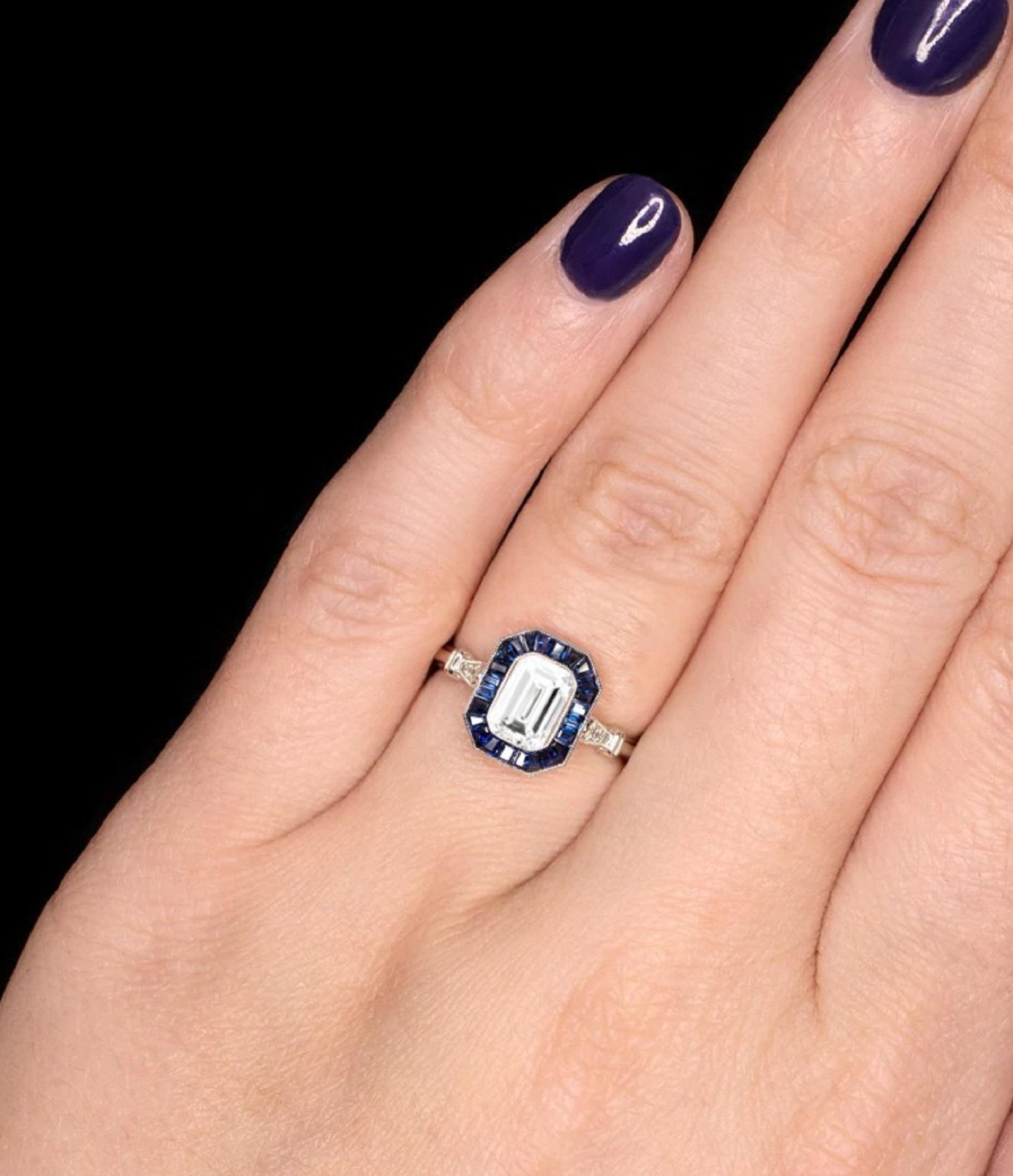 Women's or Men's GIA Certified 1.20 Carat Emerald Cut Blue Sapphire Solitaire Ring