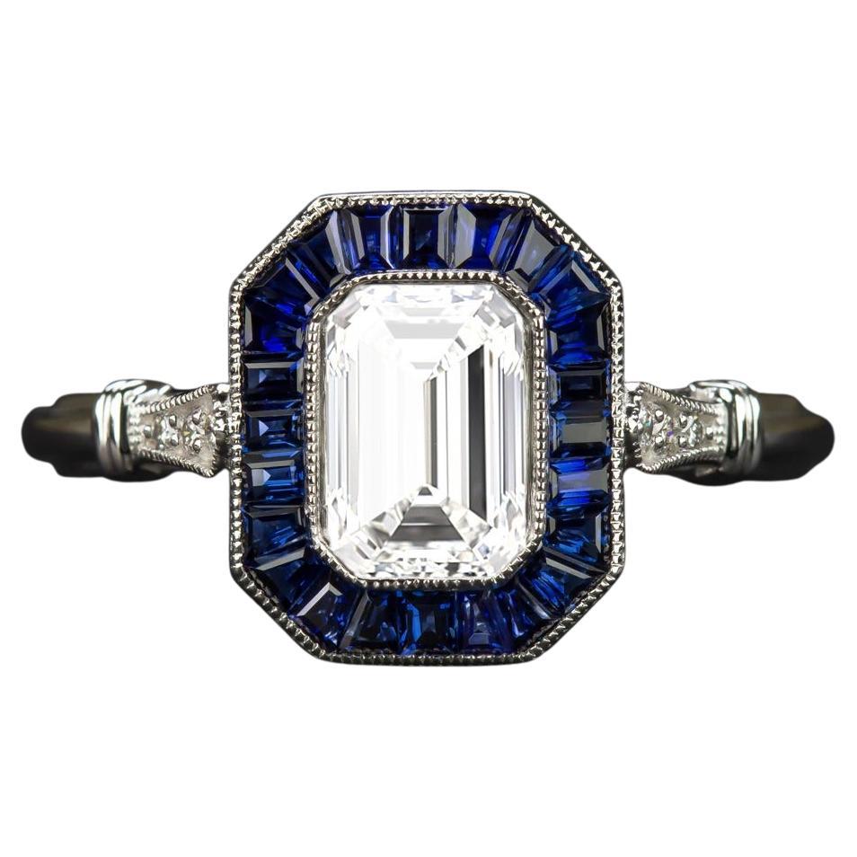 GIA Certified 1.20 Carat Emerald Cut Blue Sapphire Solitaire Ring
