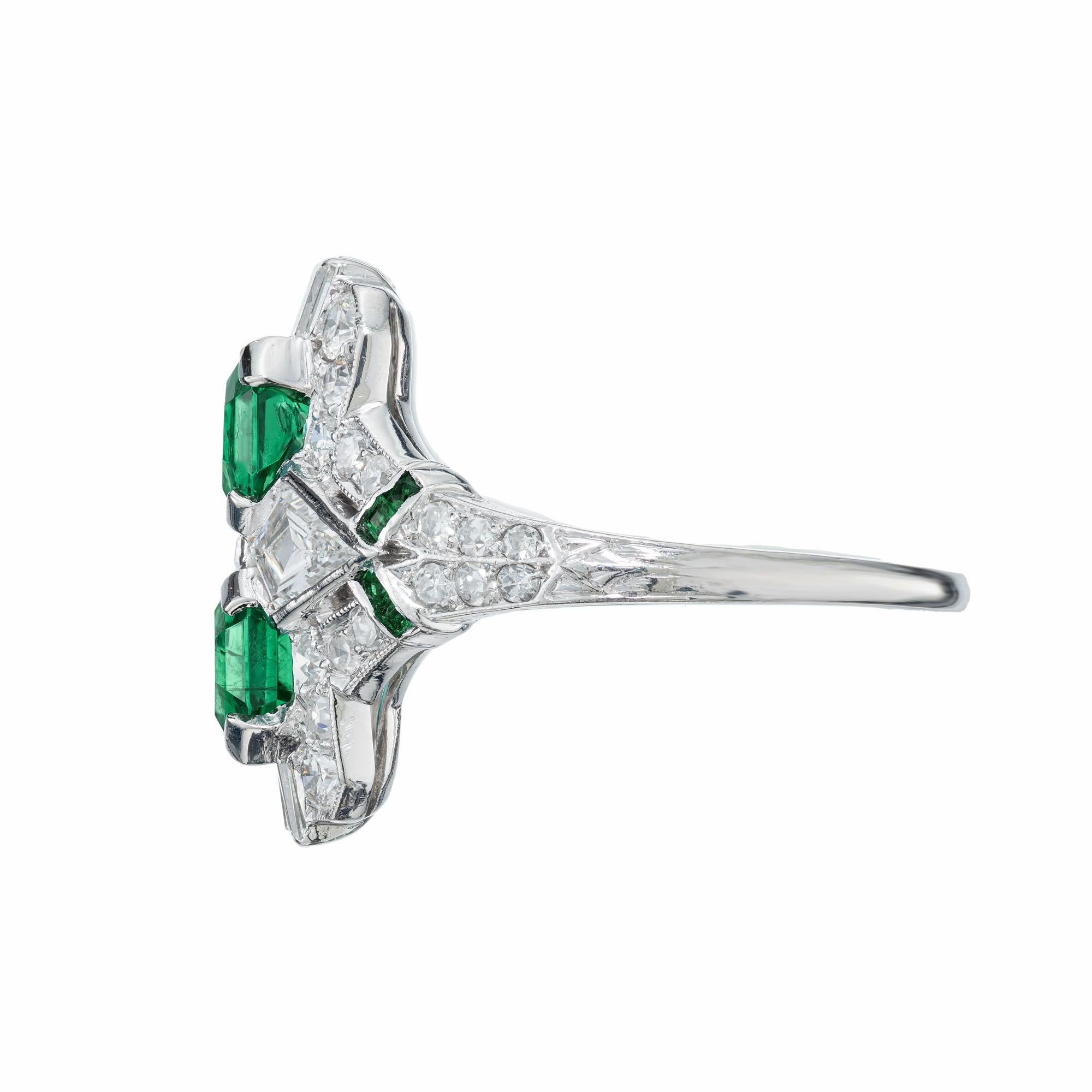 GIA Certified 1.20 Carat Emerald Diamond Art Deco Platinum Cocktail Ring In Good Condition For Sale In Stamford, CT