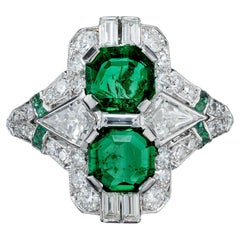 GIA Certified 1.20 Carat Emerald Diamond Art Deco Platinum Cocktail Ring