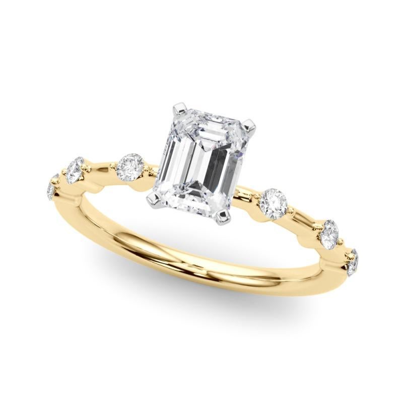 Taglio smeraldo Anello di diamanti con gambo di bambù con diamante smeraldo certificato GIA da 1,20 carati in vendita