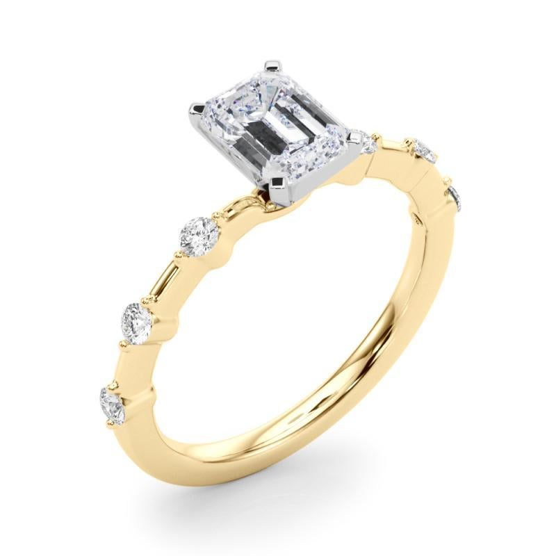 Donna Anello di diamanti con gambo di bambù con diamante smeraldo certificato GIA da 1,20 carati in vendita