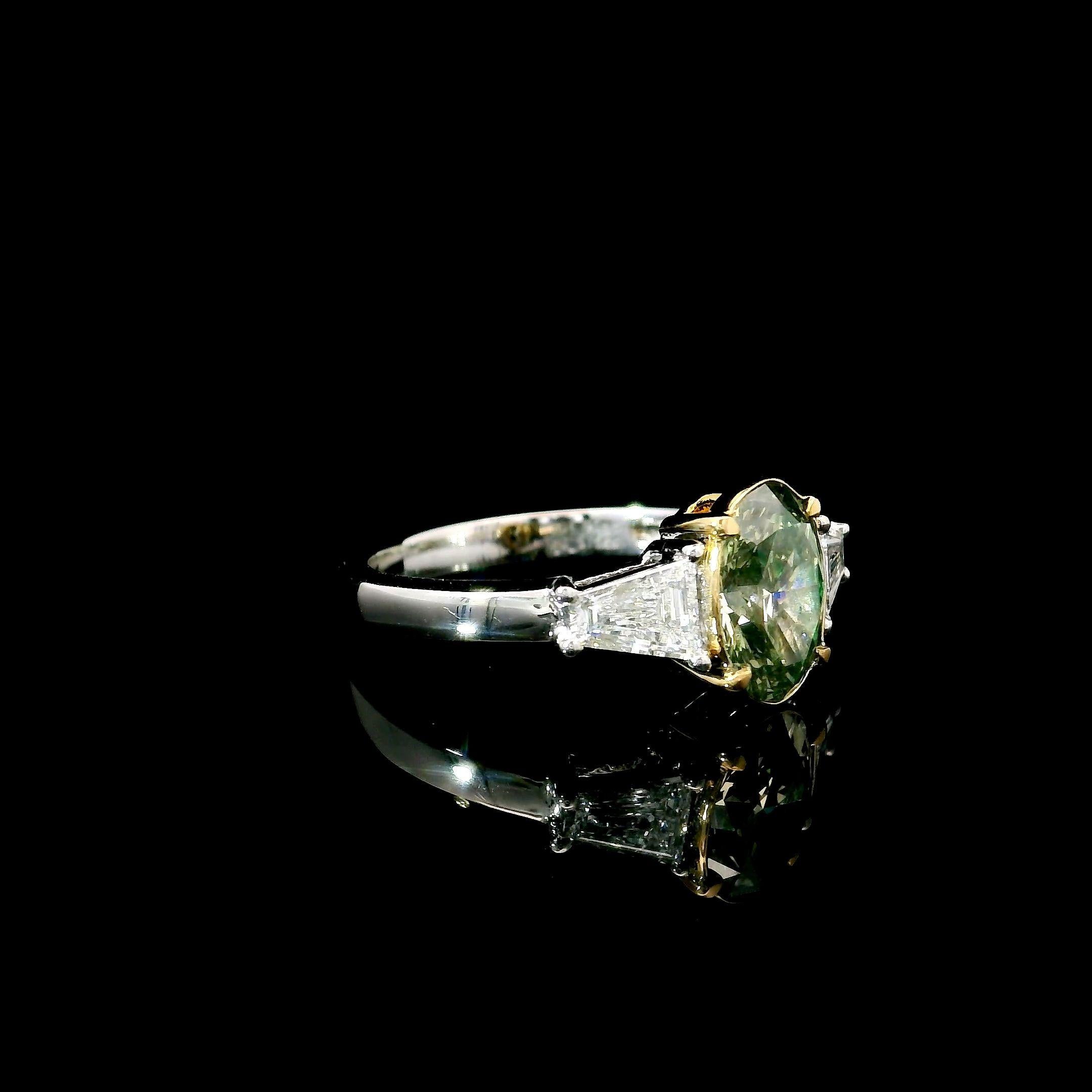 Taille ovale Bague fantaisie de 1,20 carat de pureté jaune brunâtre vertâtre SI1 certifiée par le GIA en vente