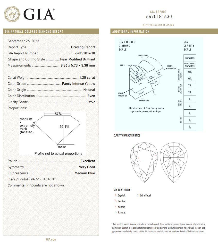 Diamante certificato GIA da 1,20 carati di colore giallo intenso VS2 di chiarezza in vendita 1