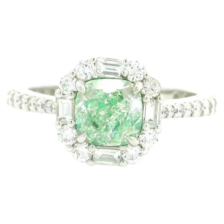 GIA Certified 1.20 Carat Light Yellow Green VS1 Clarity Diamond Ring